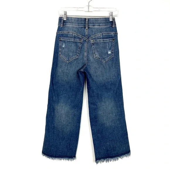 INC Denim Sculpting Fit Wide Leg Jeans Medium Wash Frayed Hem 0/25 Distressed - Picture 2 of 8